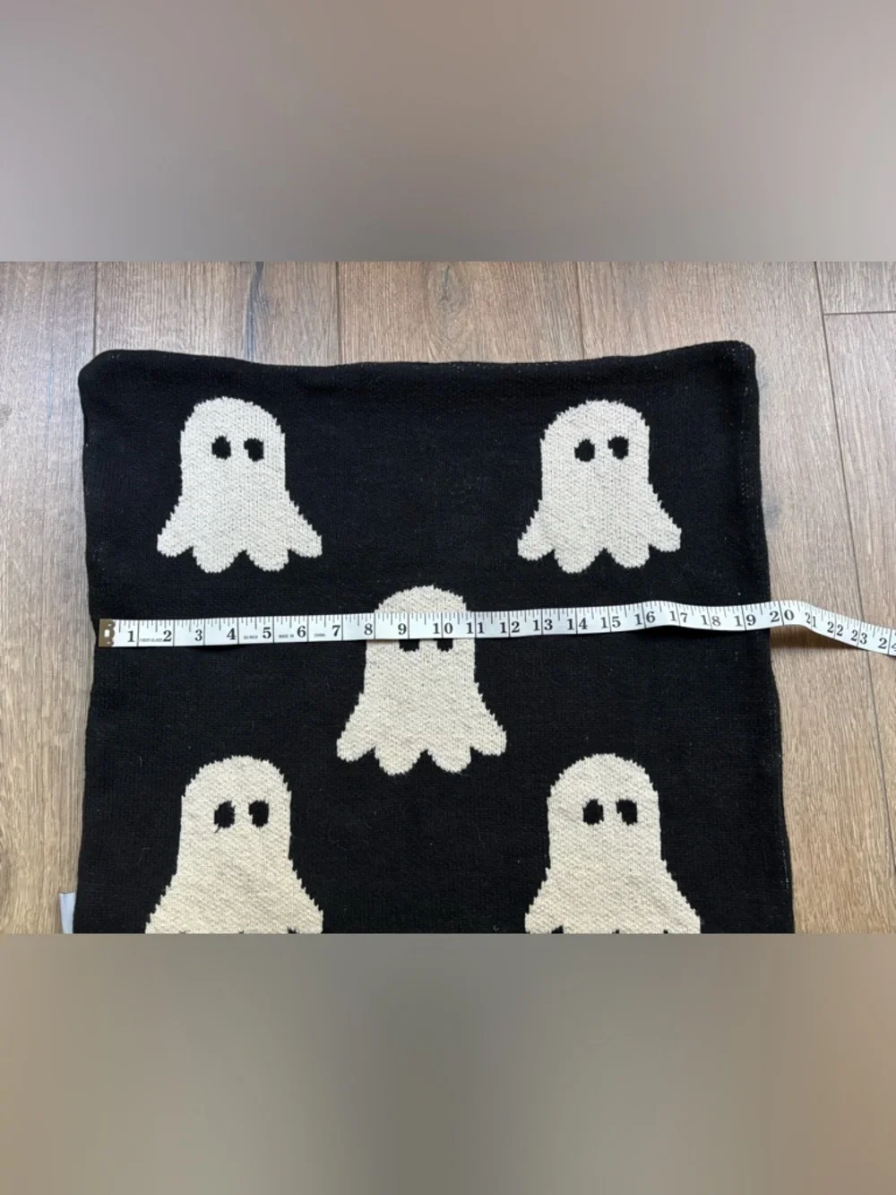 Storehouse Ghost Knit Pillow Cover Black Cream Halloween Cozy Décor 20”